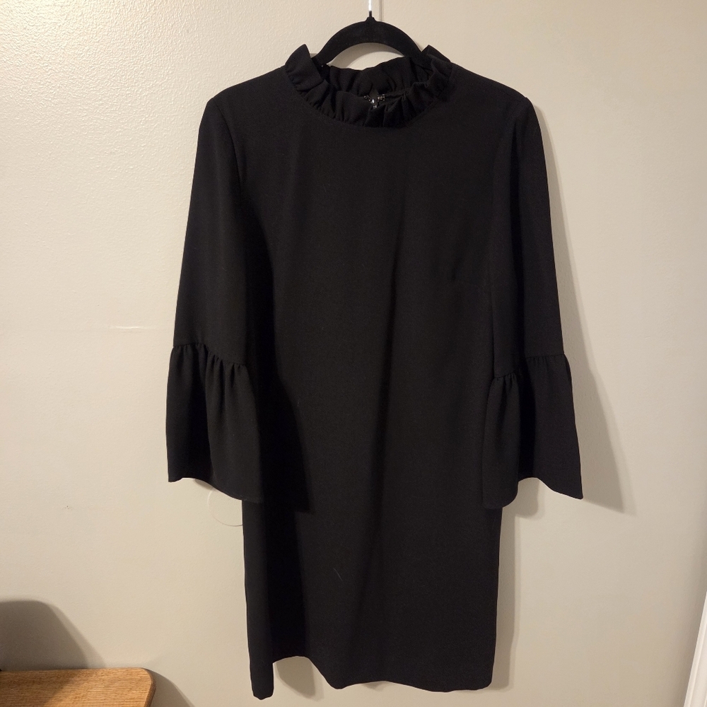 J.Crew Womens Black Ruffle Neck Bell Sleeve Classic Preppy Mini Dress - Picture 3 of 7